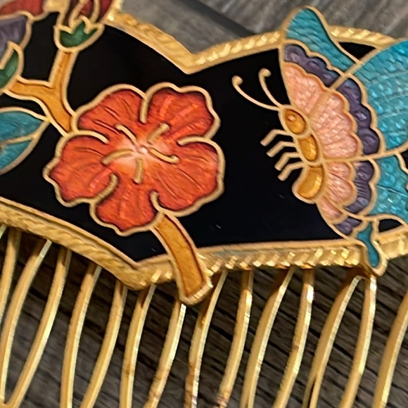 Vintage Cloisonné Butterfly Heart & Flower Hair Combs - Picture 6 of 16